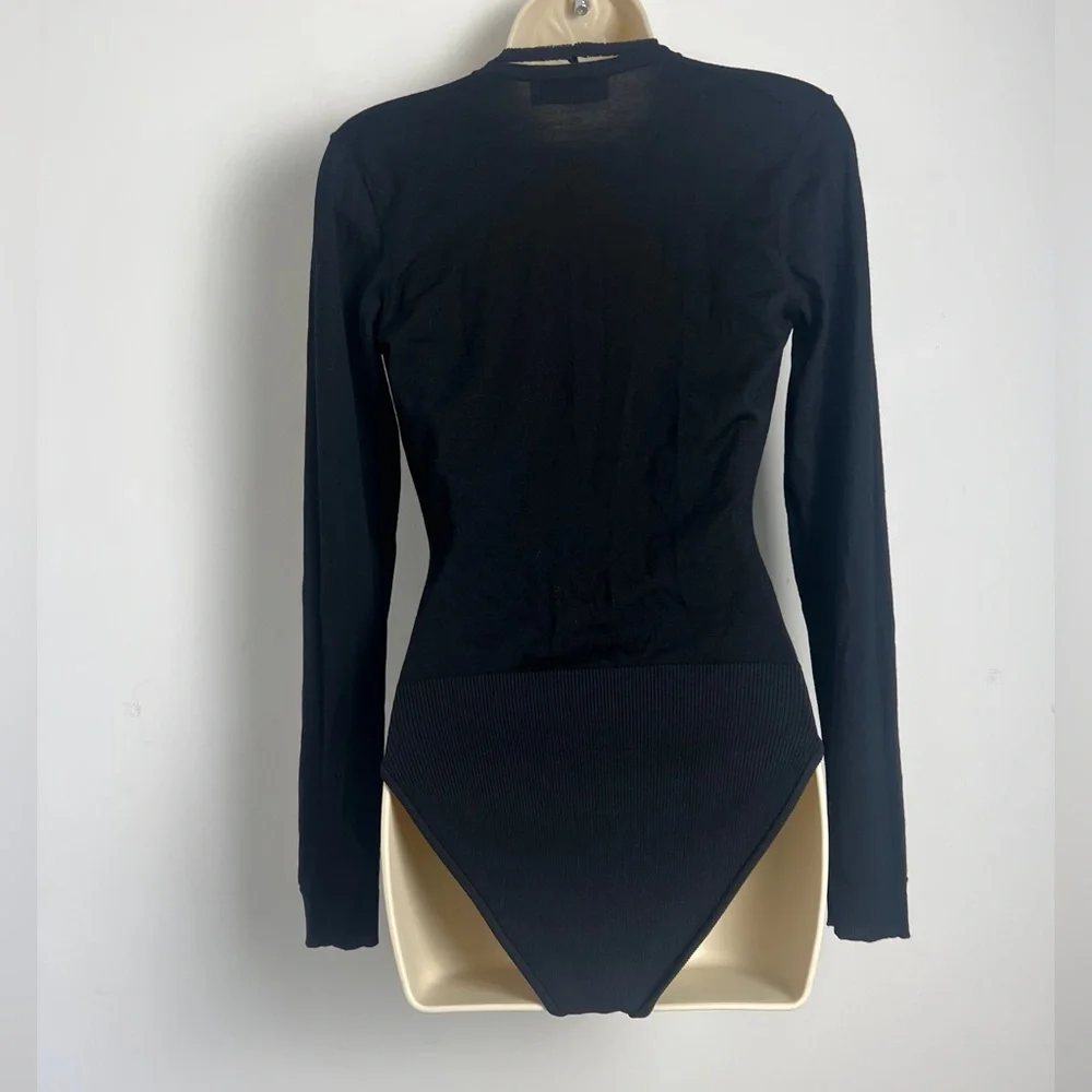 Tory‎ Burch Size XS Black Knit Long Sleeve Deep Plunge Body Suit